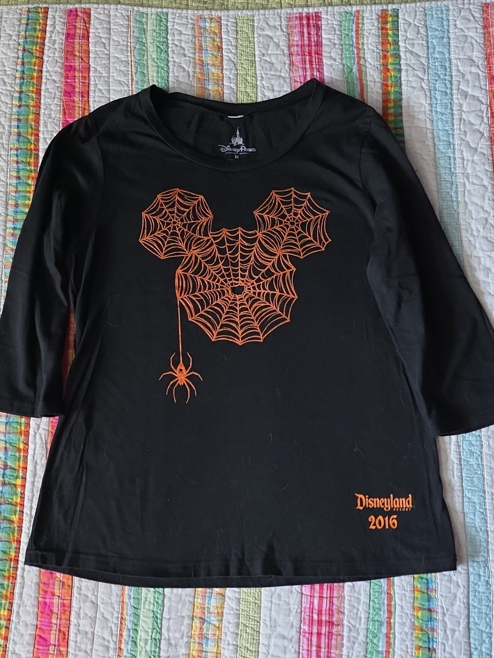 Disney Black Long-Sleeve Tee with Orange Spiderweb Mickey Graphic
